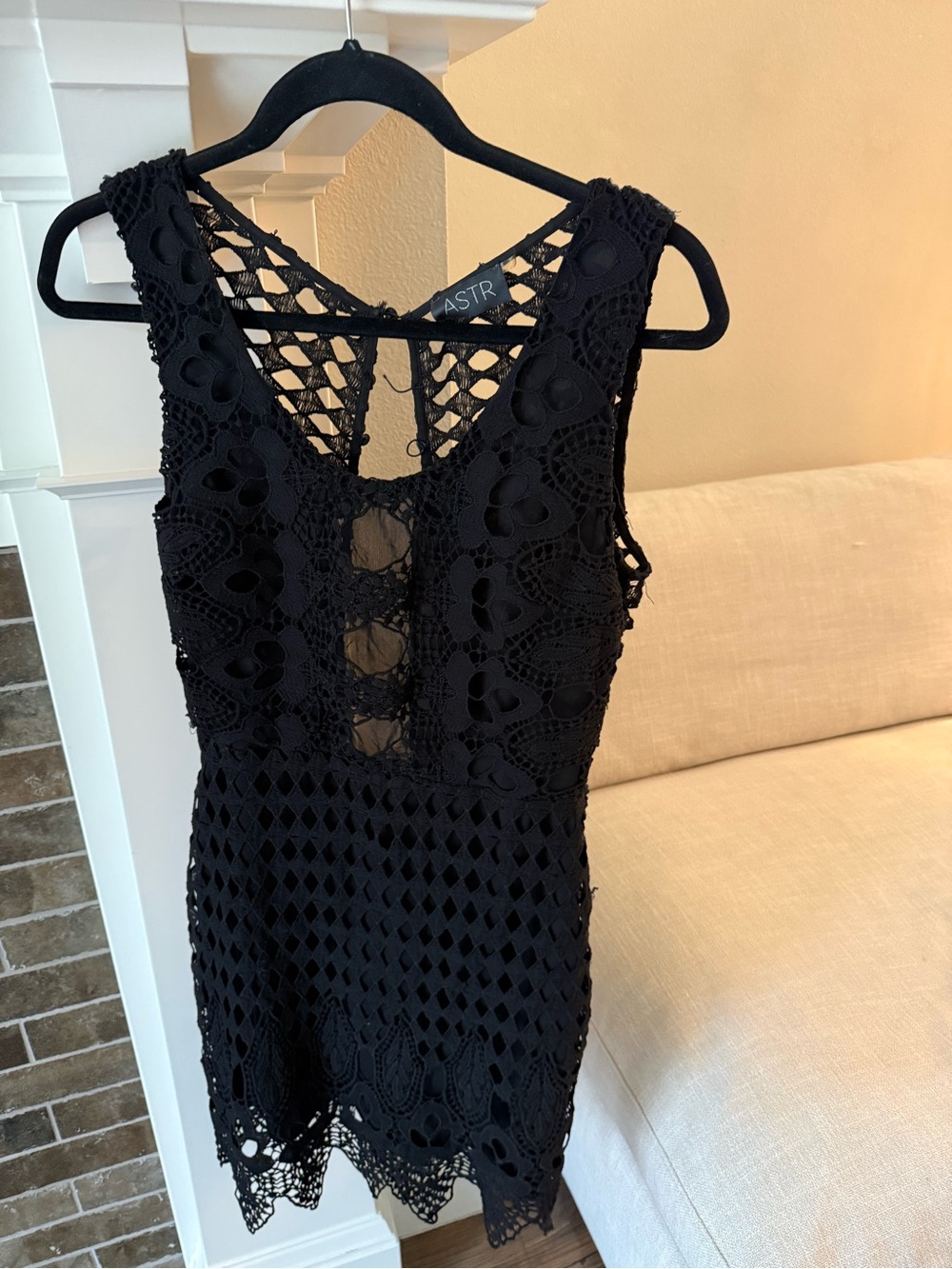 Astr Black Crochet Lace Mini Dress with Open Back